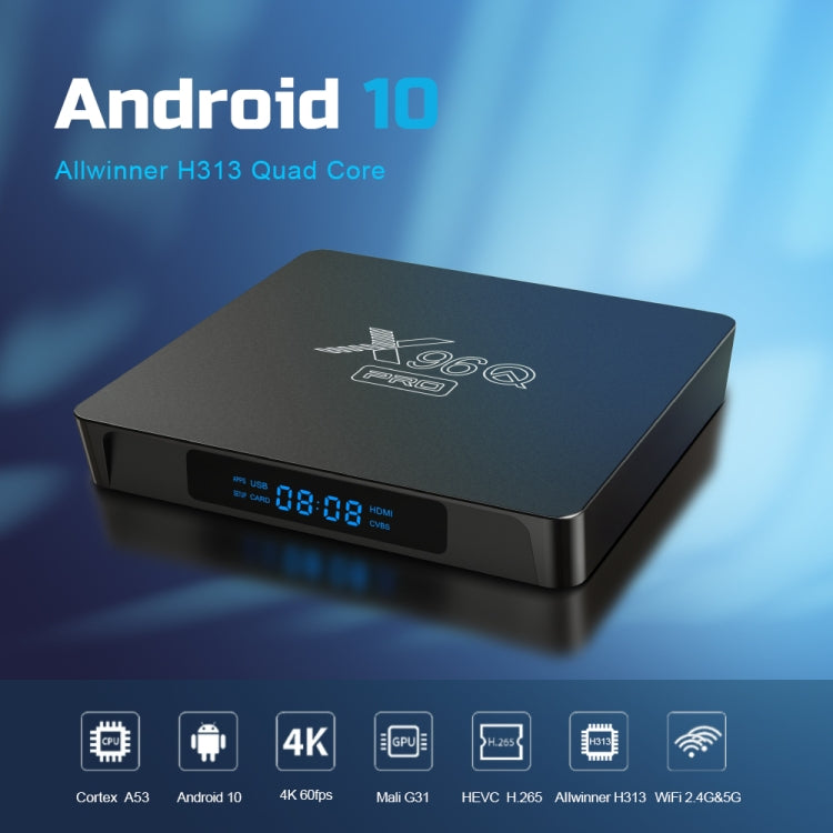 X96Q PRO 4K Smart TV BOX Android 10.0 Media Player, Allwinner H313 Quad Core ARM Cortex A53, RAM: 2GB, ROM: 16GB, Plug Type:UK Plug - Consumer Electronics by buy2fix | Online Shopping UK | buy2fix