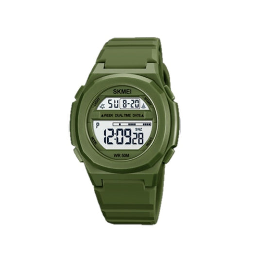 SKMEI 1821 Stainless Steel Buckle Silicone Strap Electronic Watch(Army Green) - Silicone Strap Watches by SKMEI | Online Shopping UK | buy2fix