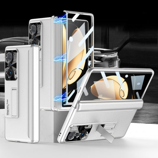 For Honor Magic V GKK Magnetic Hinge Flip Phone Case with Holder(Silver) - Honor Cases by GKK | Online Shopping UK | buy2fix