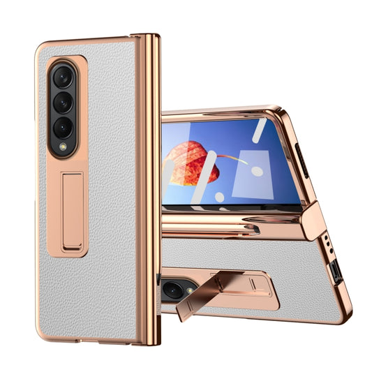 For Samsung Galaxy Z Fold4 Litchi Texture Leather Hinged Electroplated Phone Case with Pen(White) - Galaxy Z Fold4 5G Cases by buy2fix | Online Shopping UK | buy2fix