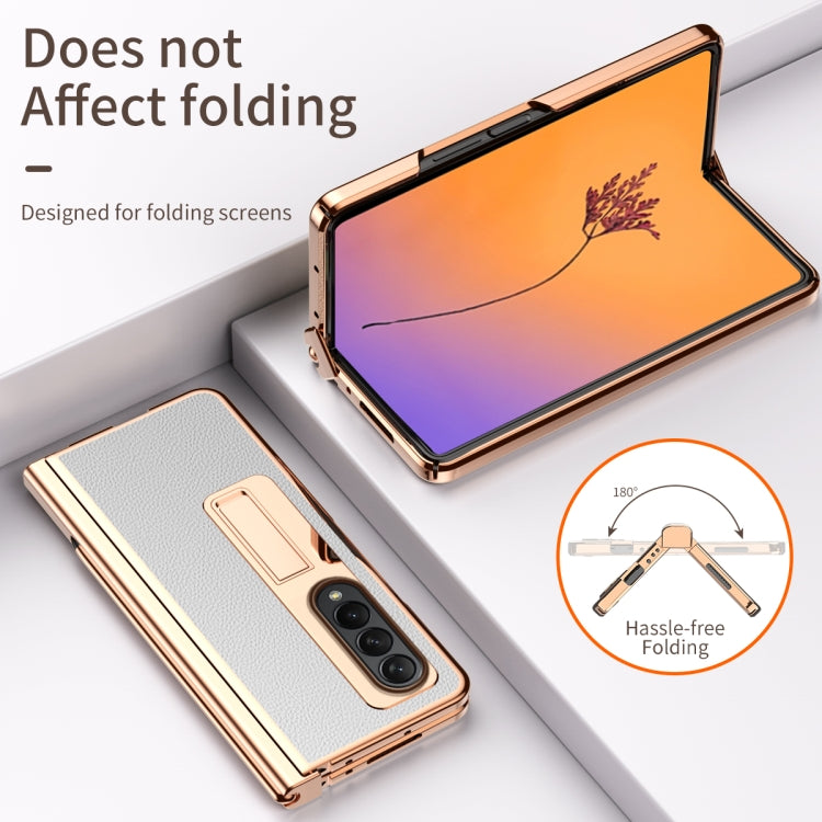 For Samsung Galaxy Z Fold4 Litchi Texture Leather Hinged Electroplated Phone Case with Pen(White) - Galaxy Z Fold4 5G Cases by buy2fix | Online Shopping UK | buy2fix