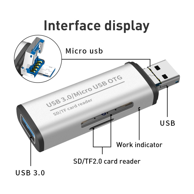 ADS-102 USB Multi-function OTG Card Reader(Silver) -  by buy2fix | Online Shopping UK | buy2fix