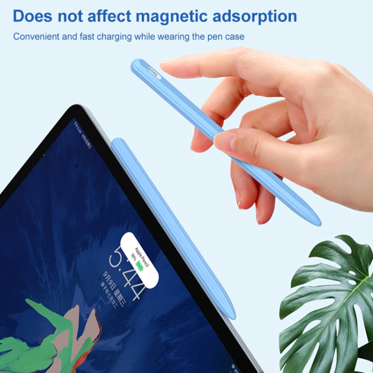 3 in 1 Striped Liquid Silicone Stylus Case with Two Tip Caps For Apple Pencil 1(Sky Blue) - Pencil Accessories by buy2fix | Online Shopping UK | buy2fix