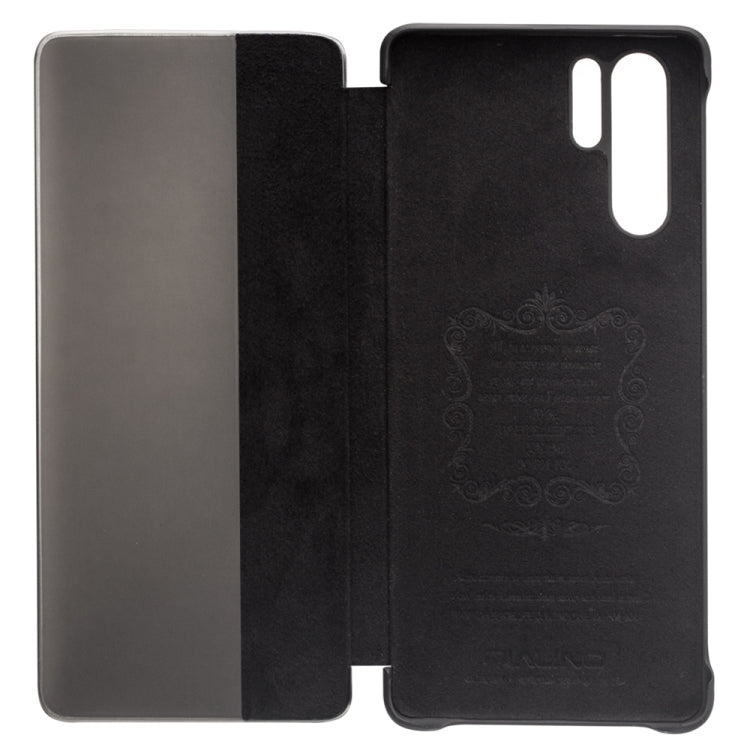 For Huawei P30 Pro QIALINO Genuine Leather Side Window View Smart Phone Case(Black) - Huawei Cases by QIALINO | Online Shopping UK | buy2fix
