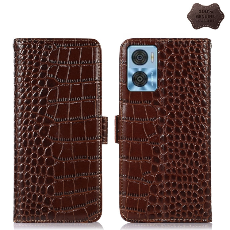 For Motorola Moto E22/E22i Crocodile Top Layer Cowhide Leather Phone Case(Brown) - Motorola Cases by buy2fix | Online Shopping UK | buy2fix