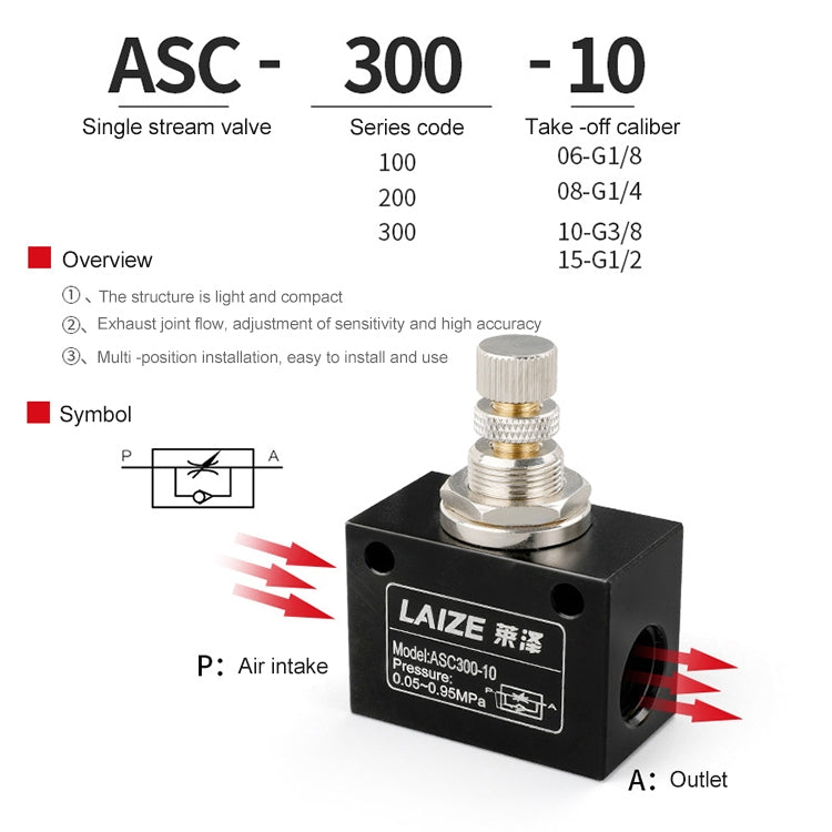 LAIZE Pneumatic Speed Regulating One-way Throttle Valve, Specification:ASC300-10 DN10mm -  by LAIZE | Online Shopping UK | buy2fix