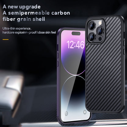 For iPhone 14 Pro SULADA Carbon Fiber Textured Shockproof Metal + TPU Frame Case(Silver) - iPhone 14 Pro Cases by SULADA | Online Shopping UK | buy2fix