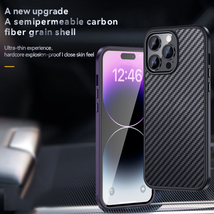 For iPhone 14 Pro Max SULADA Carbon Fiber Textured Shockproof Metal + TPU Frame Case(Silver) - iPhone 14 Pro Max Cases by SULADA | Online Shopping UK | buy2fix