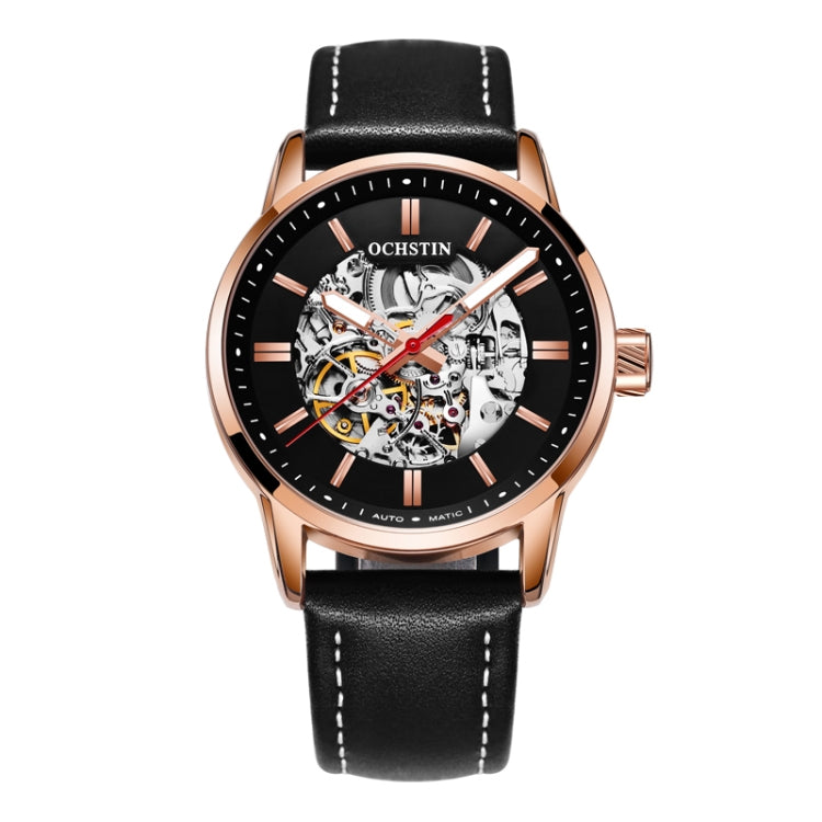 OCHSTIN 62001B Master Series Hollow Mechanical Men Watch(Gold-Black) - Leather Strap Watches by OCHSTIN | Online Shopping UK | buy2fix