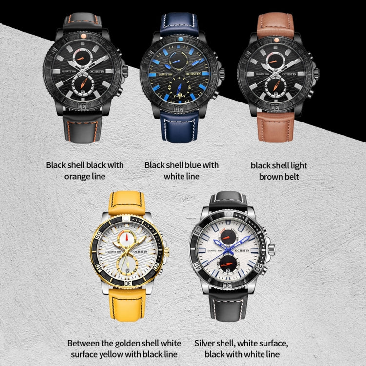 Ochstin 6045A Multifunctional Quartz Luminous Genuine Leather Men Watch(Gold+Yellow) - Leather Strap Watches by OCHSTIN | Online Shopping UK | buy2fix