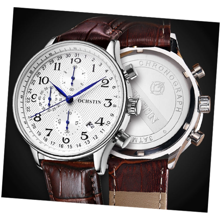 Ochstin 6050C Multifunctional Quartz Men Leather Watch(Rose Gold+Black) - Leather Strap Watches by OCHSTIN | Online Shopping UK | buy2fix