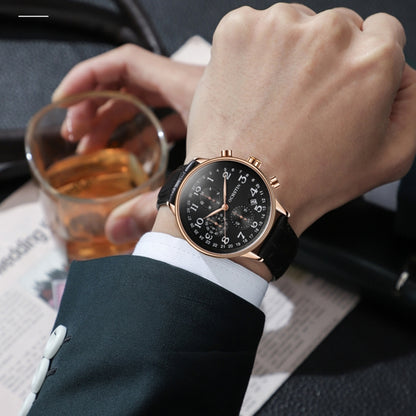 Ochstin 6050C Multifunctional Quartz Men Leather Watch(Rose Gold+Black) - Leather Strap Watches by OCHSTIN | Online Shopping UK | buy2fix