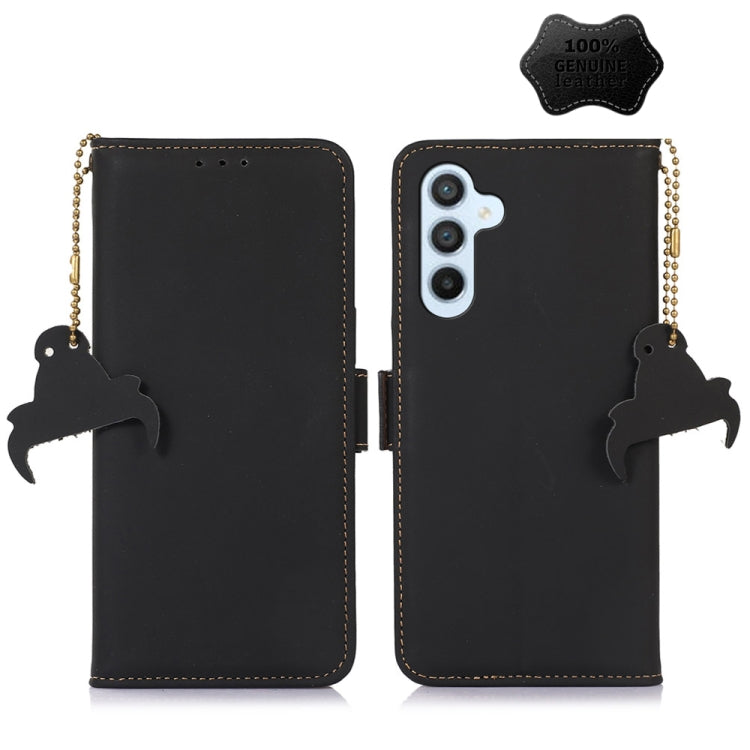 For Samsung Galaxy S22+ 5G Genuine Leather Magnetic RFID Leather Phone Case(Black) - Galaxy S22+ 5G Cases by buy2fix | Online Shopping UK | buy2fix