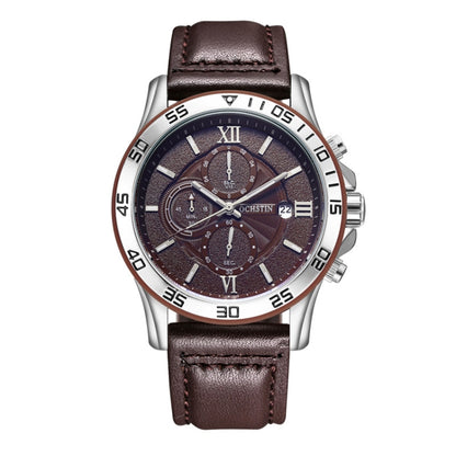 OCHSTIN 6068A Multifunctional Quartz Waterproof Luminous Men Watch(Silver+Coffee) - Leather Strap Watches by OCHSTIN | Online Shopping UK | buy2fix