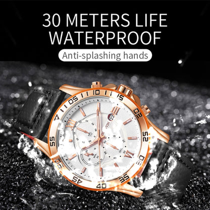 OCHSTIN 6068A Multifunctional Quartz Waterproof Luminous Men Watch(Rose Gold+White+Black) - Leather Strap Watches by OCHSTIN | Online Shopping UK | buy2fix