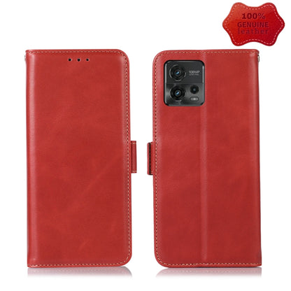 For Motorola Moto G72 Magnetic Crazy Horse Texture Genuine Leather RFID Phone Case(Red) - Motorola Cases by buy2fix | Online Shopping UK | buy2fix