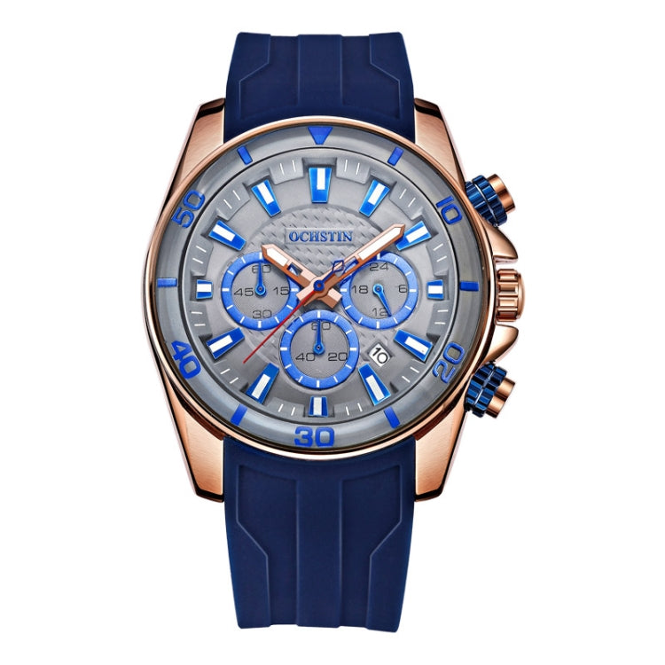 OCHSTIN 6094A Multifunctional Quartz Waterproof Luminous Men Watch(Rose Gold+Grey+Blue) - Leather Strap Watches by OCHSTIN | Online Shopping UK | buy2fix