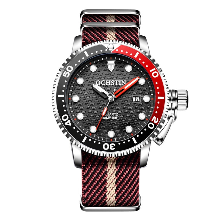 OCHSTIN 7003B Multifunctional Quartz Waterproof Luminous Men Watch(Silver Wine Red) - Nylon Strap Watches by OCHSTIN | Online Shopping UK | buy2fix