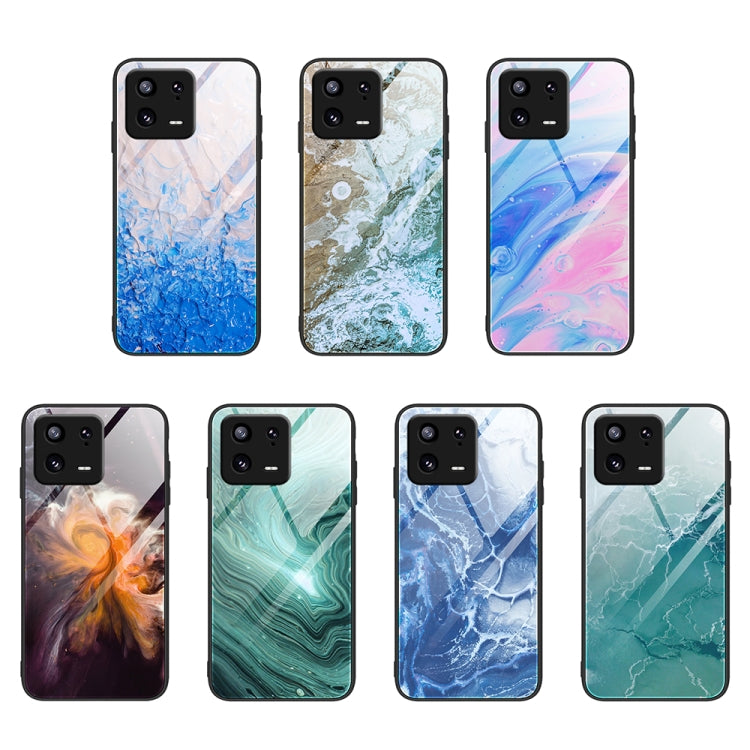 For Xiaomi 13 Marble Pattern Glass Phone Case(Blue Ocean) - 13 Cases by buy2fix | Online Shopping UK | buy2fix