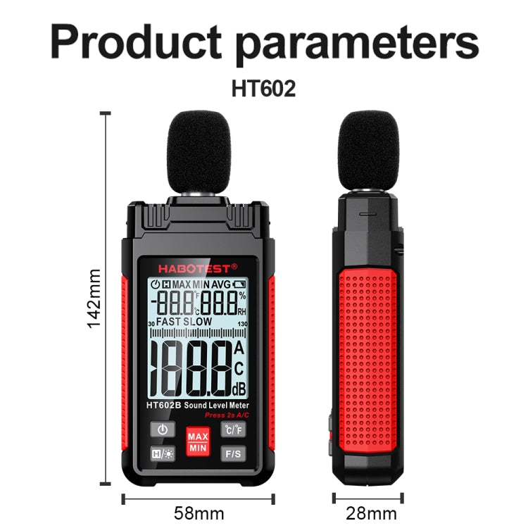 HABOTEST HT602B Multifunctional Digital Display Noise Decibel Tester - Consumer Electronics by buy2fix | Online Shopping UK | buy2fix