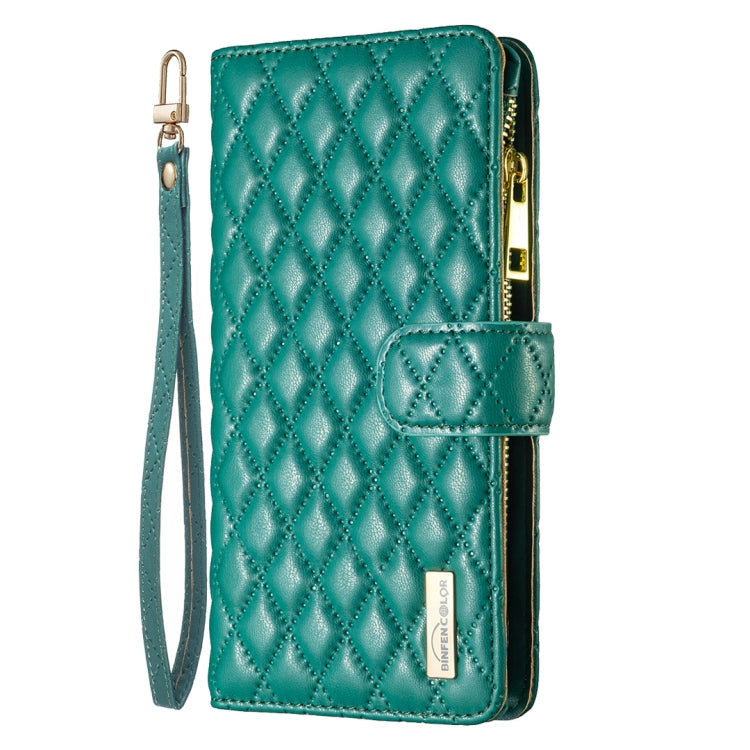 For Xiaomi Redmi 12C Diamond Lattice Zipper Wallet Leather Flip Phone Case(Green) - Xiaomi Cases by buy2fix | Online Shopping UK | buy2fix