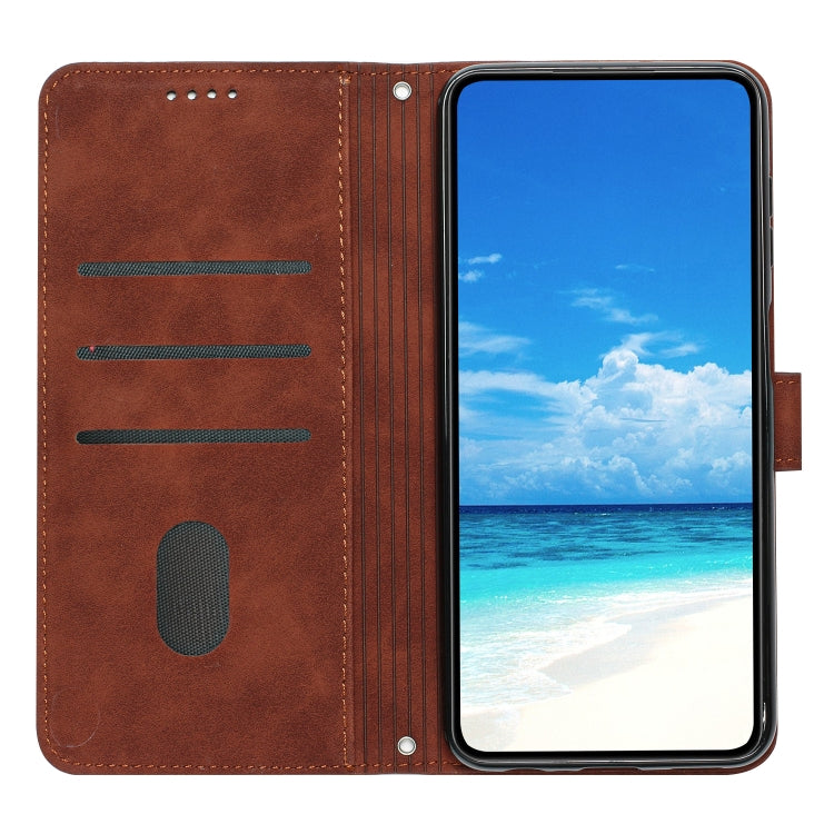 For Xiaomi Redmi Note 12 Pro Speed / Poco X5 Pro 5G Skin Feel Heart Pattern Leather Phone Case with Lanyard(Brown) - Xiaomi Cases by buy2fix | Online Shopping UK | buy2fix