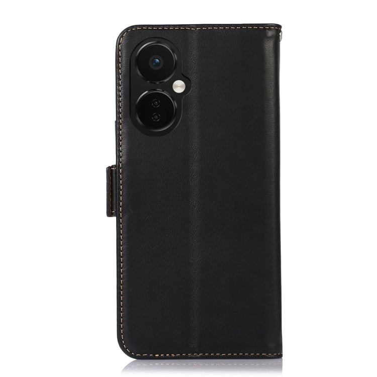 For OnePlus Nord CE 3 Lite Crazy Horse Top Layer Cowhide RFID Leather Phone Case(Black) - OnePlus Cases by buy2fix | Online Shopping UK | buy2fix