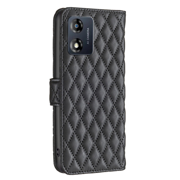 For Motorola Moto E13 4G Diamond Lattice Wallet Leather Flip Phone Case(Black) - Motorola Cases by buy2fix | Online Shopping UK | buy2fix
