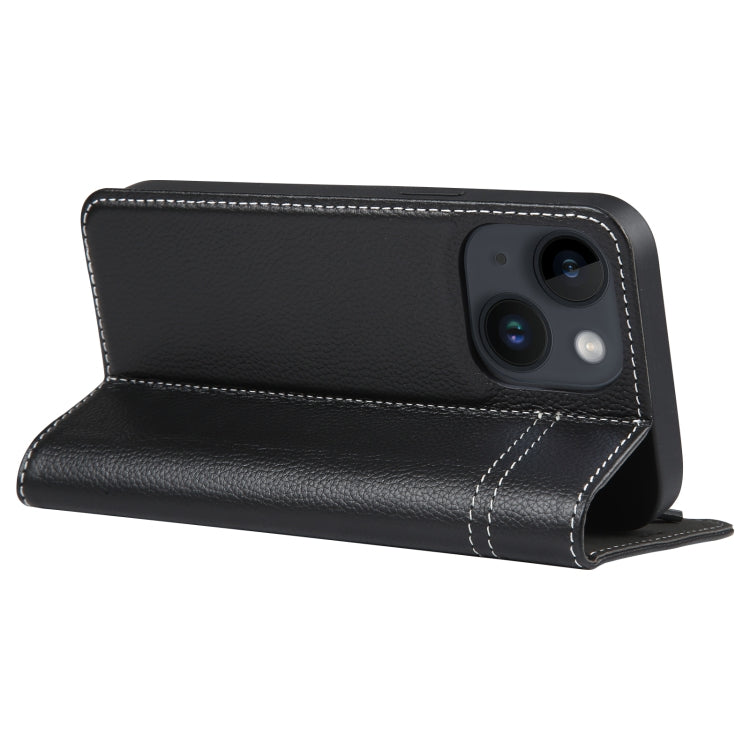 For iPhone 14 GEBEI Top-grain Horizontal Flip Leather Phone Case(Black) - iPhone 14 Cases by GEBEI | Online Shopping UK | buy2fix