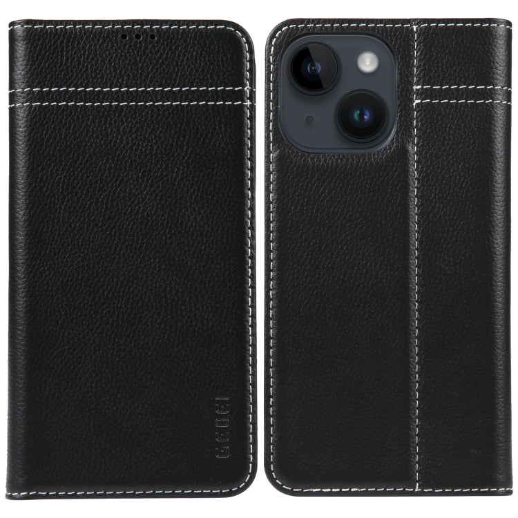 For iPhone 14 Plus GEBEI Top-grain Horizontal Flip Leather Phone Case(Black) - iPhone 14 Plus Cases by GEBEI | Online Shopping UK | buy2fix