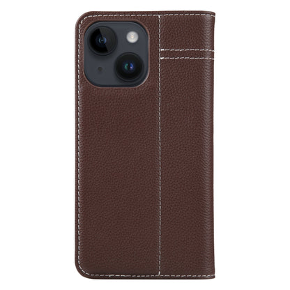 For iPhone 14 Plus GEBEI Top-grain Horizontal Flip Leather Phone Case(Brown) - iPhone 14 Plus Cases by GEBEI | Online Shopping UK | buy2fix