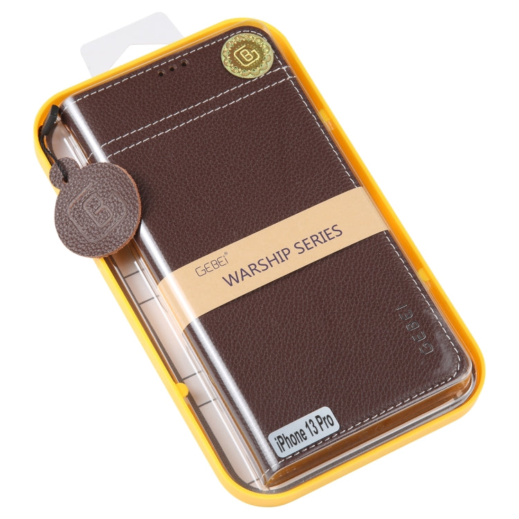 For iPhone 13 Pro GEBEI Top-grain Horizontal Flip Leather Phone Case(Brown) - iPhone 13 Pro Cases by GEBEI | Online Shopping UK | buy2fix