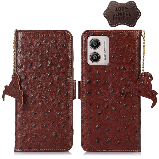 For Motorola Moto G53 5G / G13 / G23 Ostrich Pattern Genuine Leather RFID Phone Case(Coffee) - Motorola Cases by buy2fix | Online Shopping UK | buy2fix