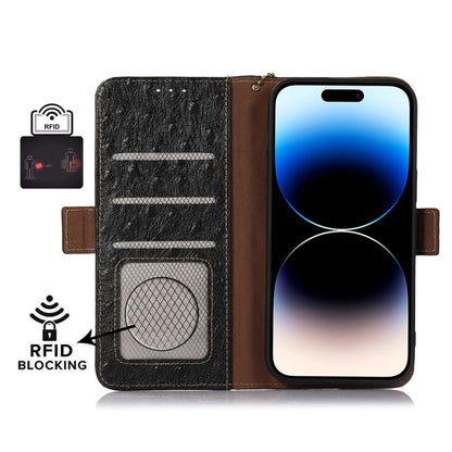 For OnePlus Nord CE 3 Lite Ostrich Pattern Genuine Leather RFID Phone Case(Black) - OnePlus Cases by buy2fix | Online Shopping UK | buy2fix