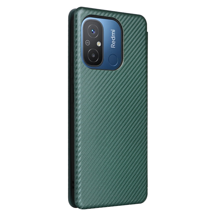 For Xiaomi Redmi 12C Carbon Fiber Texture Flip Leather Phone Case(Green) - Xiaomi Cases by buy2fix | Online Shopping UK | buy2fix