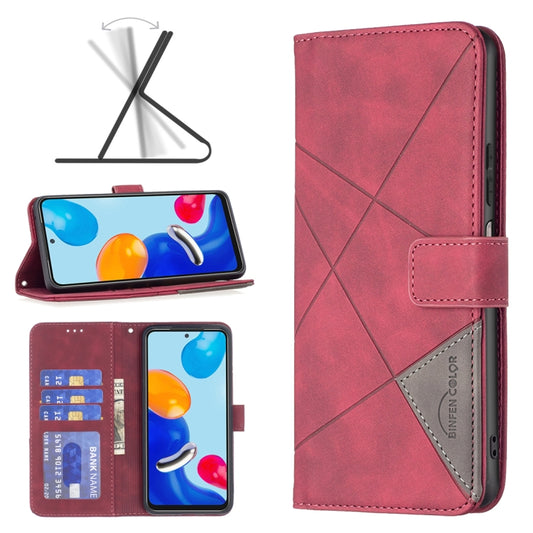 For Xiaomi Redmi Note 12S 4G / Note 11 Magnetic Buckle Rhombus Texture Leather Phone Case(Red) - Xiaomi Cases by buy2fix | Online Shopping UK | buy2fix