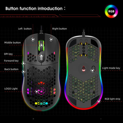 HXSJ X600 6 Keys RGB Luminous Macro Programming Wired Gaming Mouse(Black) - Wired Mice by HXSJ | Online Shopping UK | buy2fix