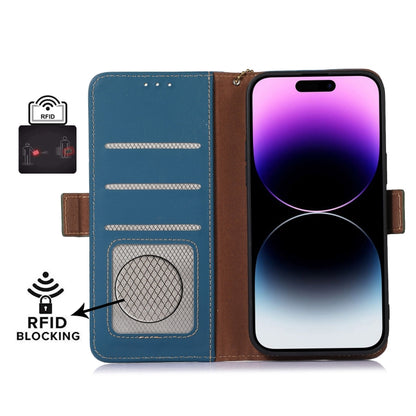 For Sony Xperia 10 V Genuine Leather Magnetic RFID Leather Phone Case(Blue) - Sony Cases by buy2fix | Online Shopping UK | buy2fix