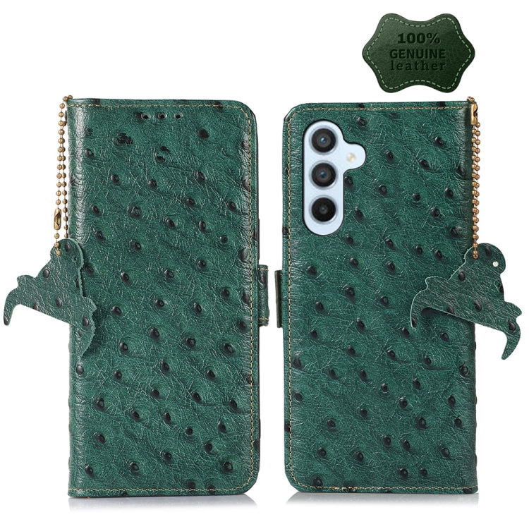 For Samsung Galaxy A24 4G / A25 5G Ostrich Pattern Genuine Leather RFID Phone Case(Green) - Galaxy Phone Cases by buy2fix | Online Shopping UK | buy2fix