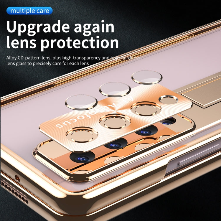 For Samsung Galaxy Z Fold4 5G Magnetic Hinges Plating Phone Case with Holder(Champagne Gold) - Galaxy Z Fold4 5G Cases by buy2fix | Online Shopping UK | buy2fix