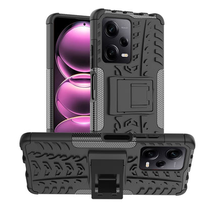 For Xiaomi Redmi Note 12 Pro 5G Tire Texture TPU + PC Phone Case with Holder(Black) - Note 12 Pro Cases by buy2fix | Online Shopping UK | buy2fix