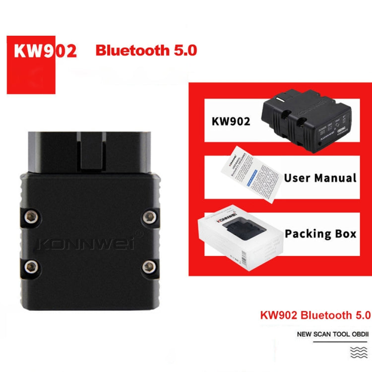 KONNWEI KW902 Bluetooth 5.0 OBD2 Car Fault Diagnostic Scan Tools Support IOS / Android(Black) - Code Readers & Scan Tools by KONNWEI | Online Shopping UK | buy2fix