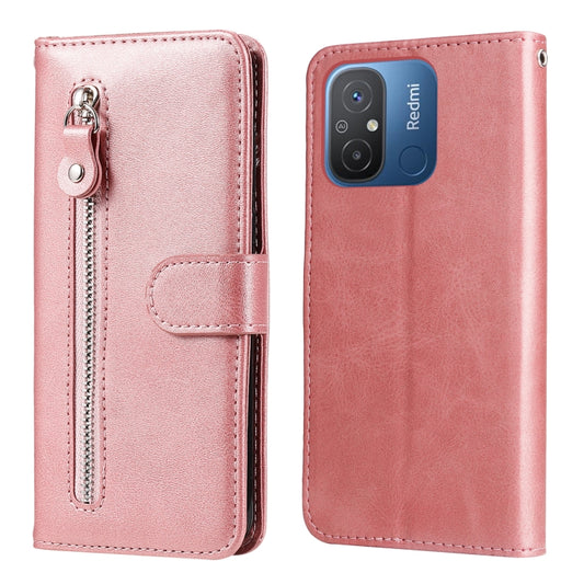 For Xiaomi Redmi 11A 4G/12C Calf Texture Zipper Leather Phone Case(Rose Gold) - Xiaomi Cases by buy2fix | Online Shopping UK | buy2fix