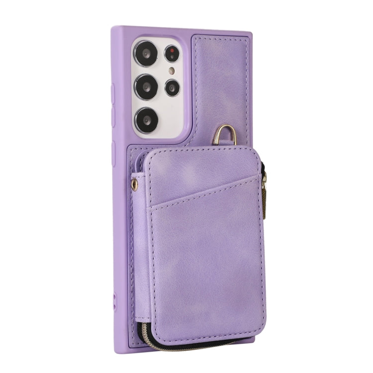 For Samsung Galaxy S23 Ultra 5G Zipper Card Bag Back Cover Phone Case(Purple) - Galaxy S23 Ultra 5G Cases by buy2fix | Online Shopping UK | buy2fix