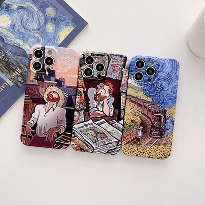 For iPhone 12 Precise Hole Oil Painting Glossy PC Phone Case(Train) - iPhone 12 / 12 Pro Cases by buy2fix | Online Shopping UK | buy2fix