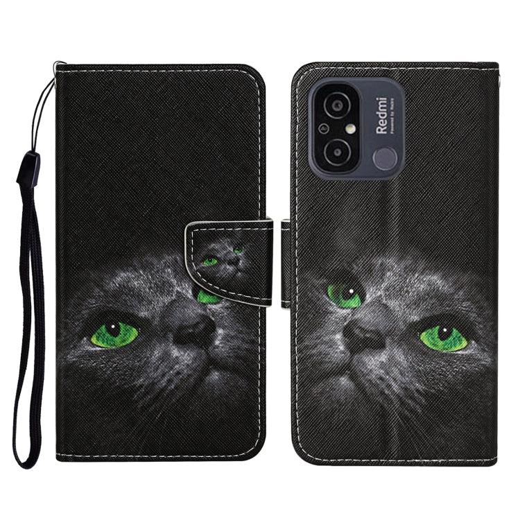 For Xiaomi Redmi 12C Colored Drawing Pattern Flip Leather Phone Case(Black Cat) - Xiaomi Cases by buy2fix | Online Shopping UK | buy2fix