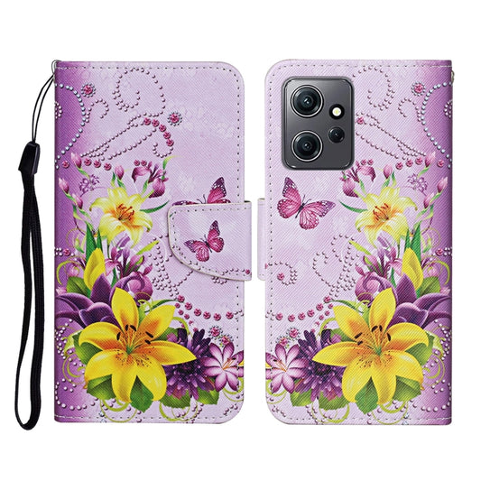 For Xiaomi Redmi Note 12 4G Global Colored Drawing Pattern Flip Leather Phone Case(Yellow Flower Butterfly) - Note 12 Cases by buy2fix | Online Shopping UK | buy2fix
