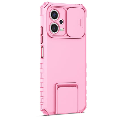 For Xiaomi Redmi Note 12 5G / Poco X5 Stereoscopic Holder Sliding Camshield Phone Case(Pink) - Note 12 Cases by buy2fix | Online Shopping UK | buy2fix