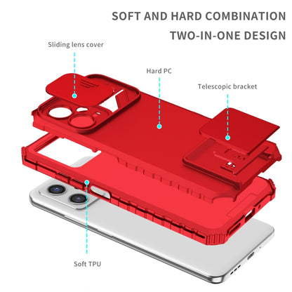 For Xiaomi Redmi Note 12 5G / Poco X5 Stereoscopic Holder Sliding Camshield Phone Case(Red) - Note 12 Cases by buy2fix | Online Shopping UK | buy2fix