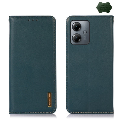 For Motorola Moto G14 4G KHAZNEH Nappa Top Layer Cowhide Leather Phone Case(Green) - Motorola Cases by buy2fix | Online Shopping UK | buy2fix